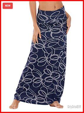 Women's Fold-Over Flare Maxi Skirt High Rise Spandex Comfy